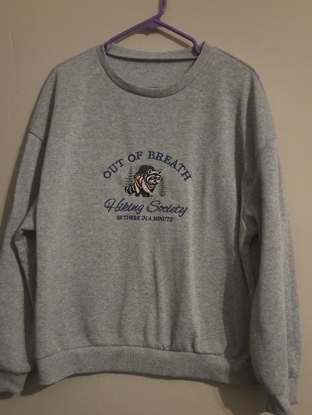 SHEIN Light Gray Crewneck Sweatshirt with Embroidered Hiking Graphic